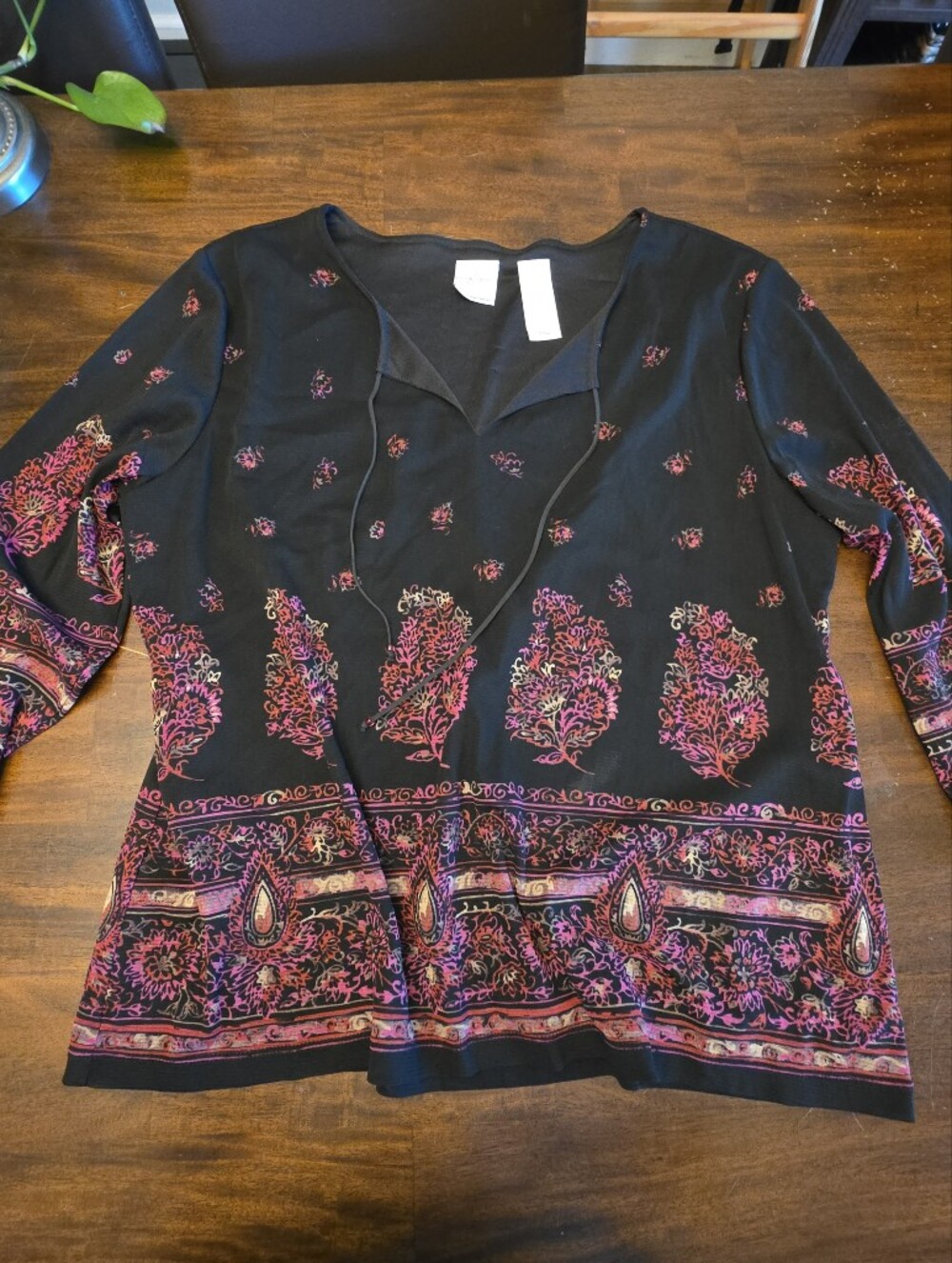 Emma James by Liz Claiborne Boho Paisley Border Print V-Neck Blouse Top XL